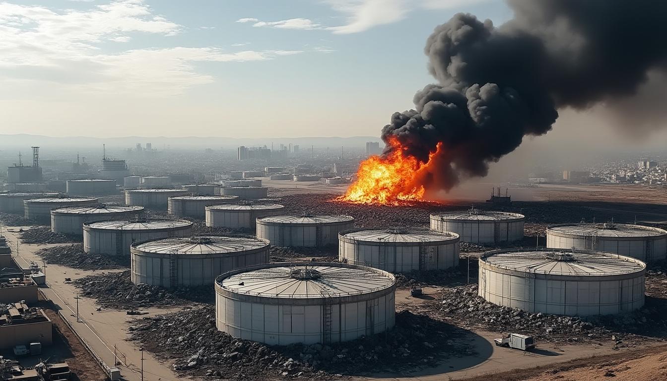 urgent : cinq centres de stockage pétrolier près de téhéran, iran, ont été attaqués dans le cadre du conflit au moyen-orient, suscitant une forte inquiétude internationale.