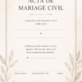 Un couple heureux à l'extérieur d'un bureau d'état civil, montrant leur acte de mariage civil.