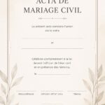 Un couple heureux à l'extérieur d'un bureau d'état civil, montrant leur acte de mariage civil.