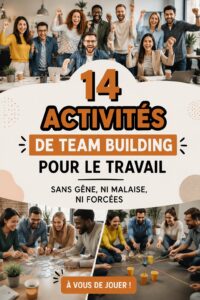 Visuel d'une équipe engagée dans une activité de team building amusante au bureau, renforçant les liens