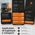 Illustration d'une application logistique sur un smartphone avec des graphiques de suivi des livraisons.