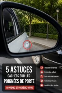Close-up of a car door handle showing practical usage tips.