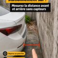 Une femme mesurant la distance de son véhicule à un mur pour se garer en toute sécurité.