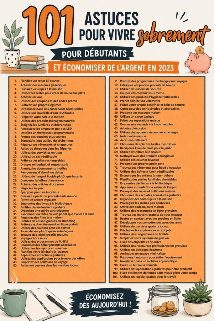 Une femme souriante planifie son budget avec des notes et un café.