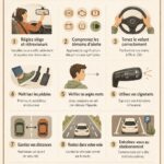 Une femme souriante assise au volant de sa voiture, prête à conduire.