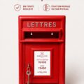 Boîte aux lettres rouge en fonte avec verrou sur un mur extérieur