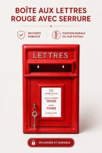 Boîte aux lettres rouge en fonte avec verrou sur un mur extérieur