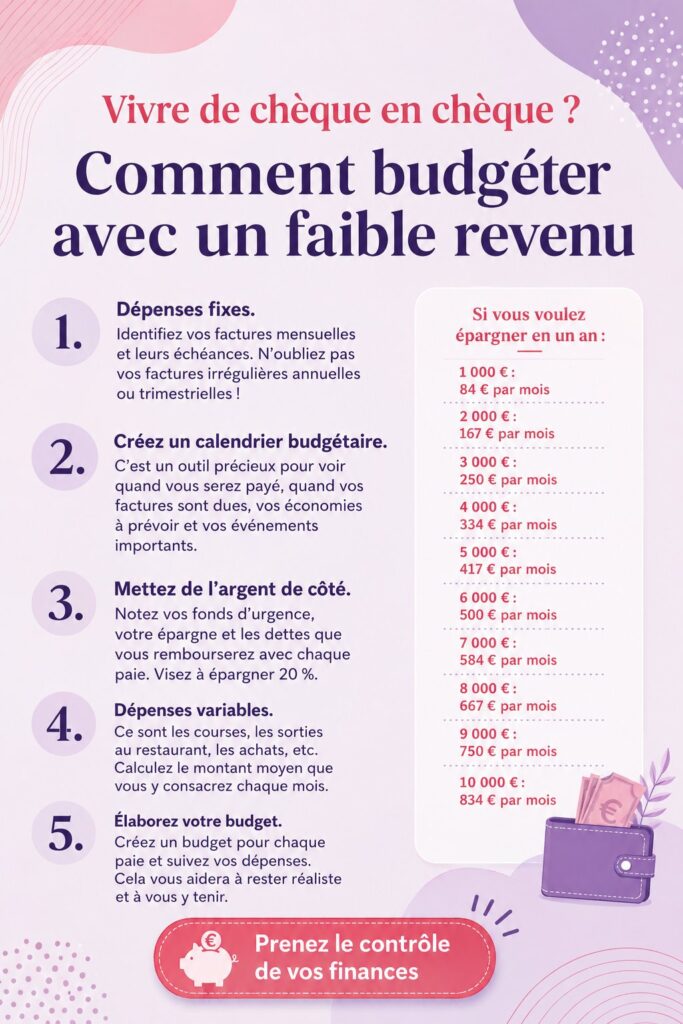 Femme réfléchissant à son budget avec des notes et une calculatrice.
