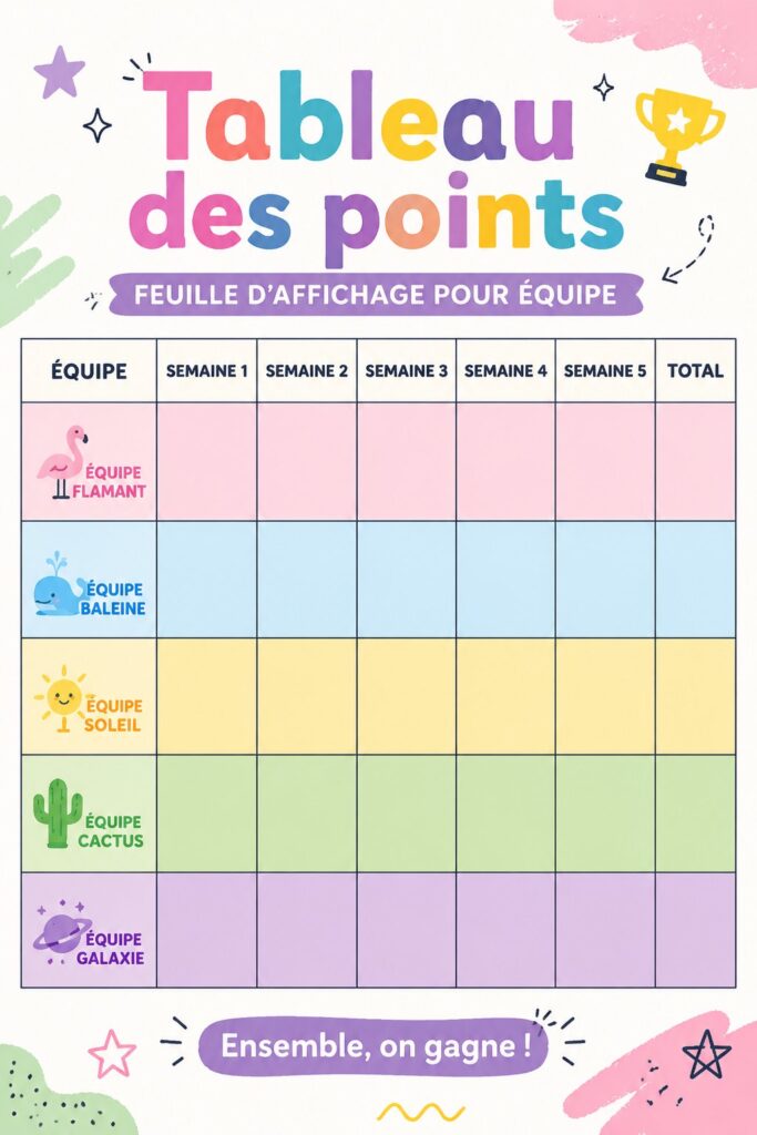 Une illustration colorée d'un tableau de points pour une équipe motivée