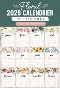 Calendrier floral 2026 à imprimer avec motifs colorés.