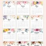 Calendrier floral 2026 avec un design vertical à imprimer