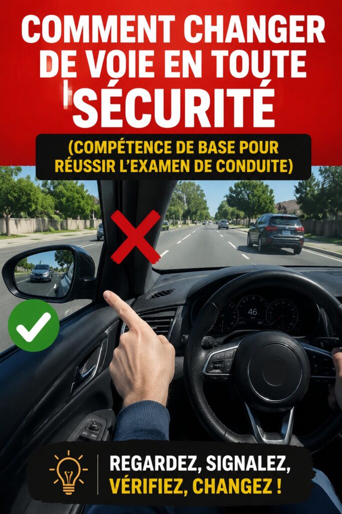 Femme conduisant une voiture en changeant de voie en toute sécurité
