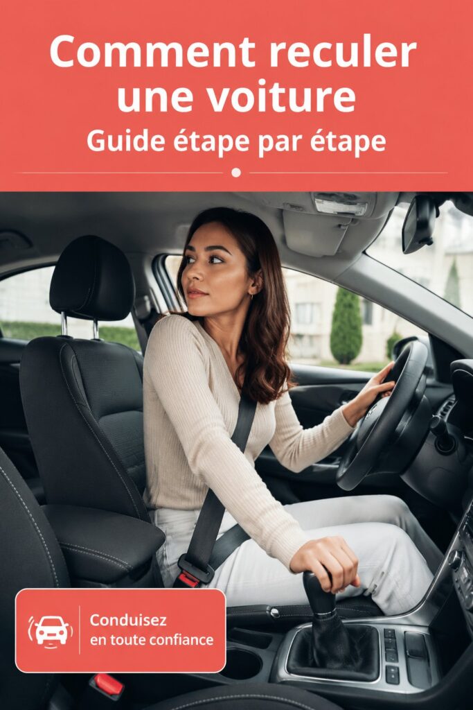 Femme souriante au volant de sa voiture, prêt à reculer en toute confiance