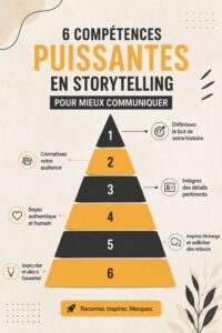 Illustration représentant une femme en train de raconter une histoire captivante, symbolisant l'art du storytelling.