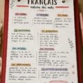 Une femme lisant un livre de français, entourée d'objets culturels français.