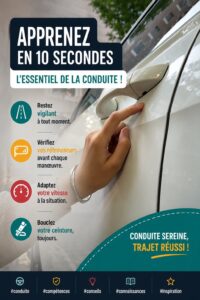 Femme au volant de sa voiture, représentant la conduite en toute sécurité.