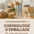 Une famille souriante en train de faire ses cartons pour un déménagement tout en s'organisant.