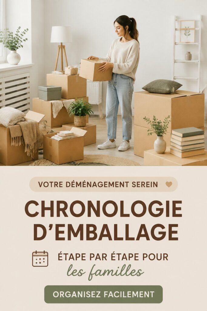 Une famille souriante en train de faire ses cartons pour un déménagement tout en s'organisant.