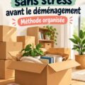 Une femme souriante inspecte des cartons étiquetés avant un déménagement