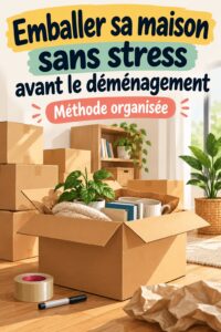 Une femme souriante inspecte des cartons étiquetés avant un déménagement