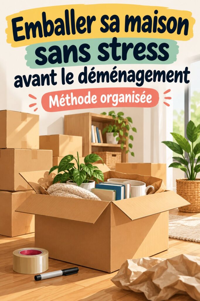 Une femme souriante inspecte des cartons étiquetés avant un déménagement