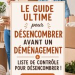 Guide visuel sur le désencombrement avant un déménagement, montrant des boîtes et des objets en train d'être triés.
