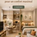 Un petit appartement modernement aménagé avec des couleurs chaudes et des meubles multifonctionnels.