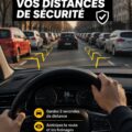 Image représentant une voiture laissant un espace sécurisé avec un autre véhicule sur la route.