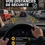 Image représentant une voiture laissant un espace sécurisé avec un autre véhicule sur la route.