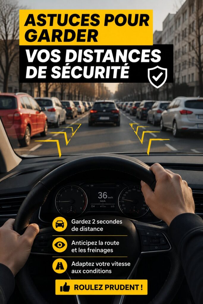 Image représentant une voiture laissant un espace sécurisé avec un autre véhicule sur la route.