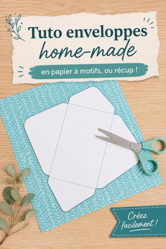 Enveloppes faites maison en papier à motifs colorés sur une table, prêtes à être utilisées.