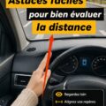 Femme au volant en train de juger la distance de sa voiture sur la route.