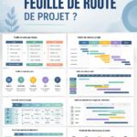 Feuille de route de projet sur un tableau, montrant des étapes et des objectifs