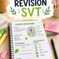 Fiches de révision colorées sur un bureau, reflétant un apprentissage efficace.