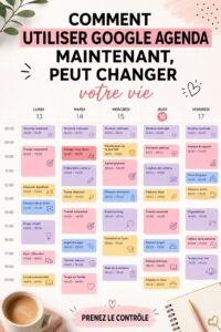 Une femme utilisant Google Calendar sur son ordinateur pour planifier sa semaine
