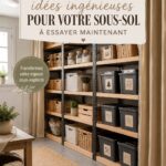 Un sous-sol joliment aménagé avec un coin salon chaleureux et déco moderne.