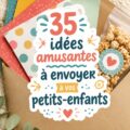 Un colis coloré prêt à être envoyé aux petits-enfants, illustrant l'amour familial.