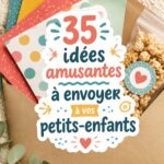 Un colis coloré prêt à être envoyé aux petits-enfants, illustrant l'amour familial.