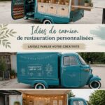 Un food truck coloré avec un design personnalisé dans un environnement animé.