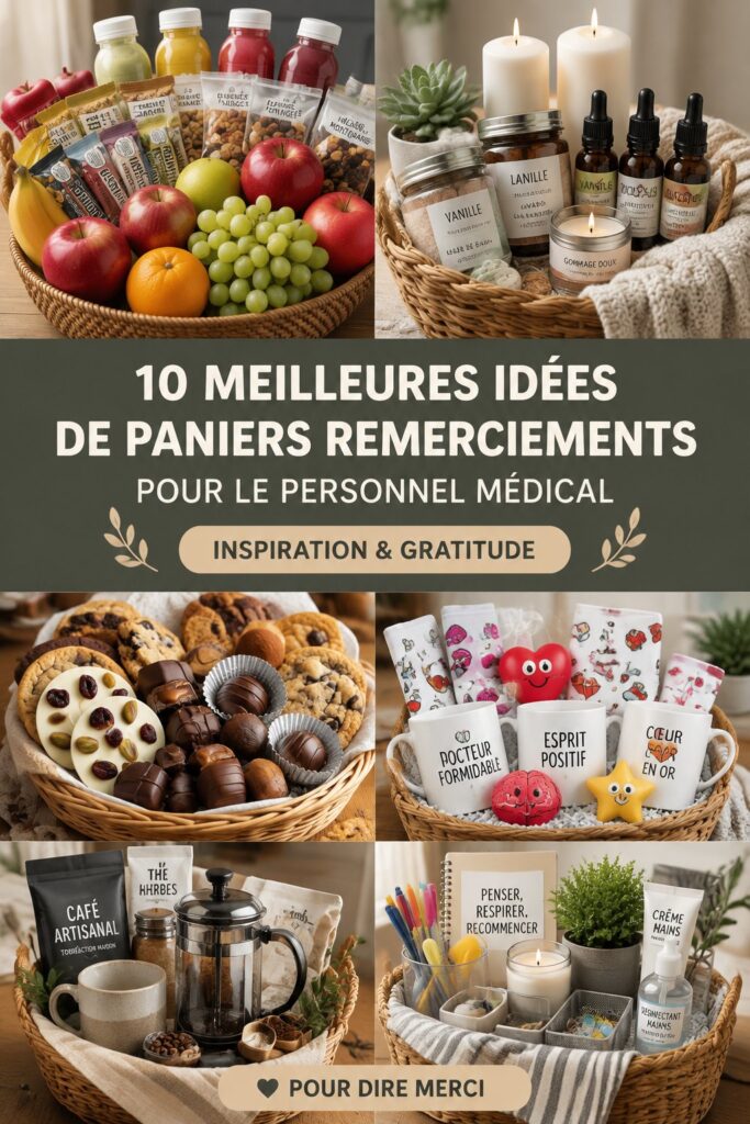 Un élégant panier-cadeau rempli de douceurs à offrir au personnel médical.