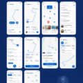 Capture d'écran du kit UI Aavi montrant plusieurs modèles d'application mobile.