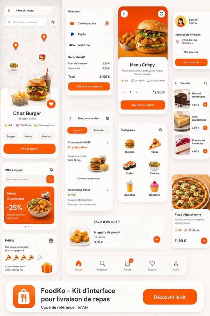 Interface utilisateur du kit FoodKo pour applications de livraison
