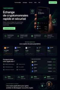 Illustration d'une landing page réussie dans le domaine des cryptomonnaies.