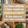 Femme heureuse avec une checklist de déménagement et des cartons prêts à être emballés.