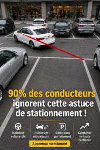 Femme souriante se préparant à se garer avec confiance dans un parking