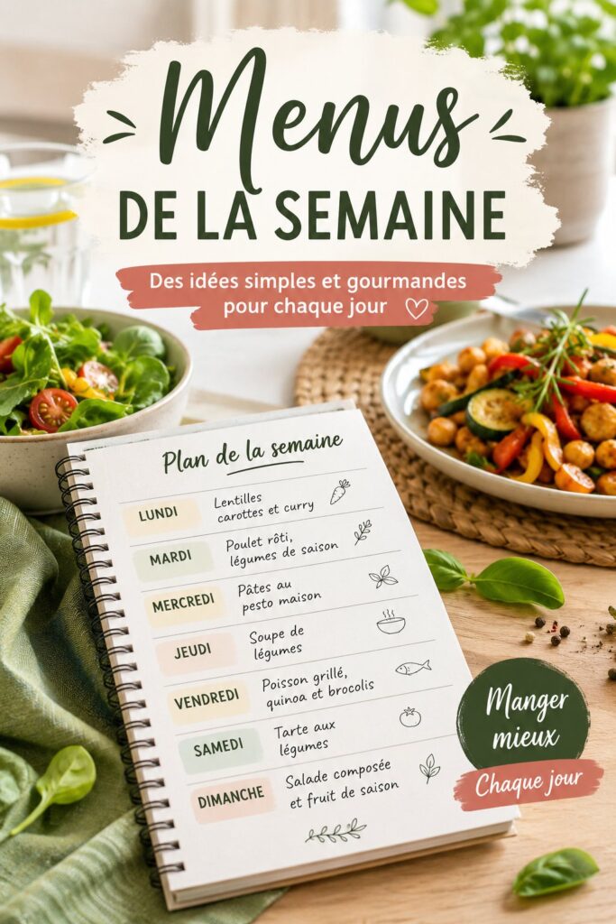 Menu hebdomadaire avec des plats sains et simples pour la famille
