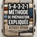 Femme appliquant la méthode 5-4-3-2-1 pour ranger ses bagages avant un voyage