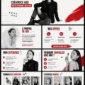 Modèle de portfolio Canva en rouge et noir, montrant des projets professionnels avec élégance.
