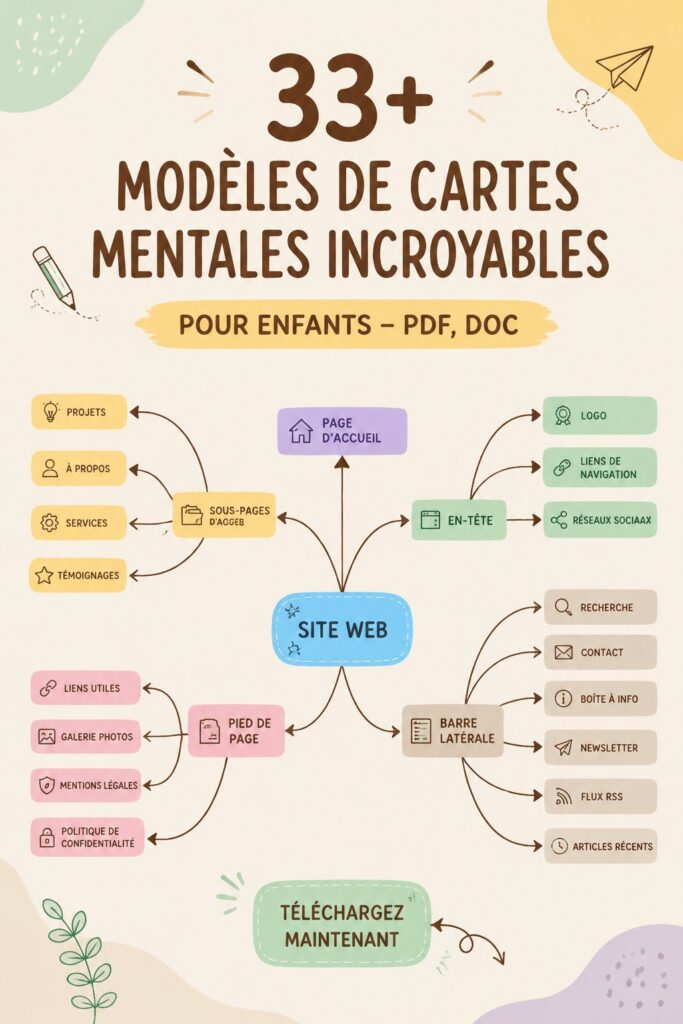 Exemple de carte heuristique colorée pour enfants avec des dessins ludiques