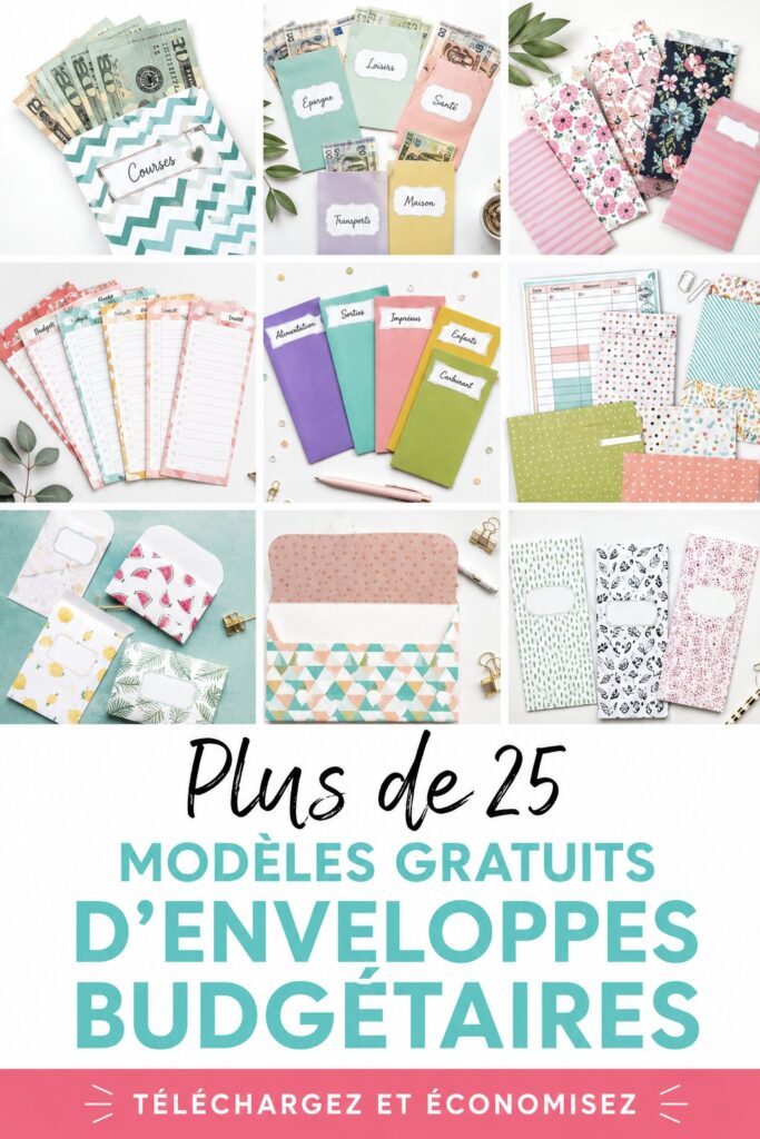 Modèles d'enveloppes budgétaires imprimables colorées sur une table
